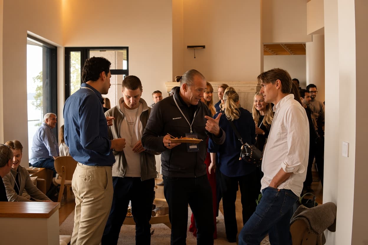 Guests in conversation at AI Shorehouse in Kulosaari